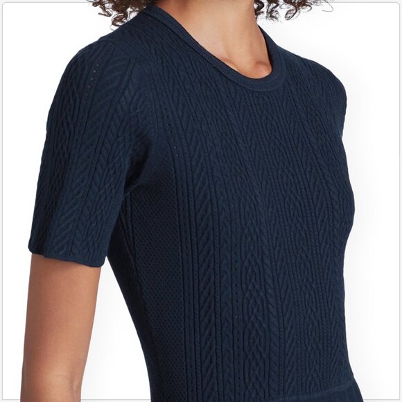 Jason Wu Collection Navy Mixed Stitch Midi Sweater Dress Cableknit Pleated L - Picture 4 of 9